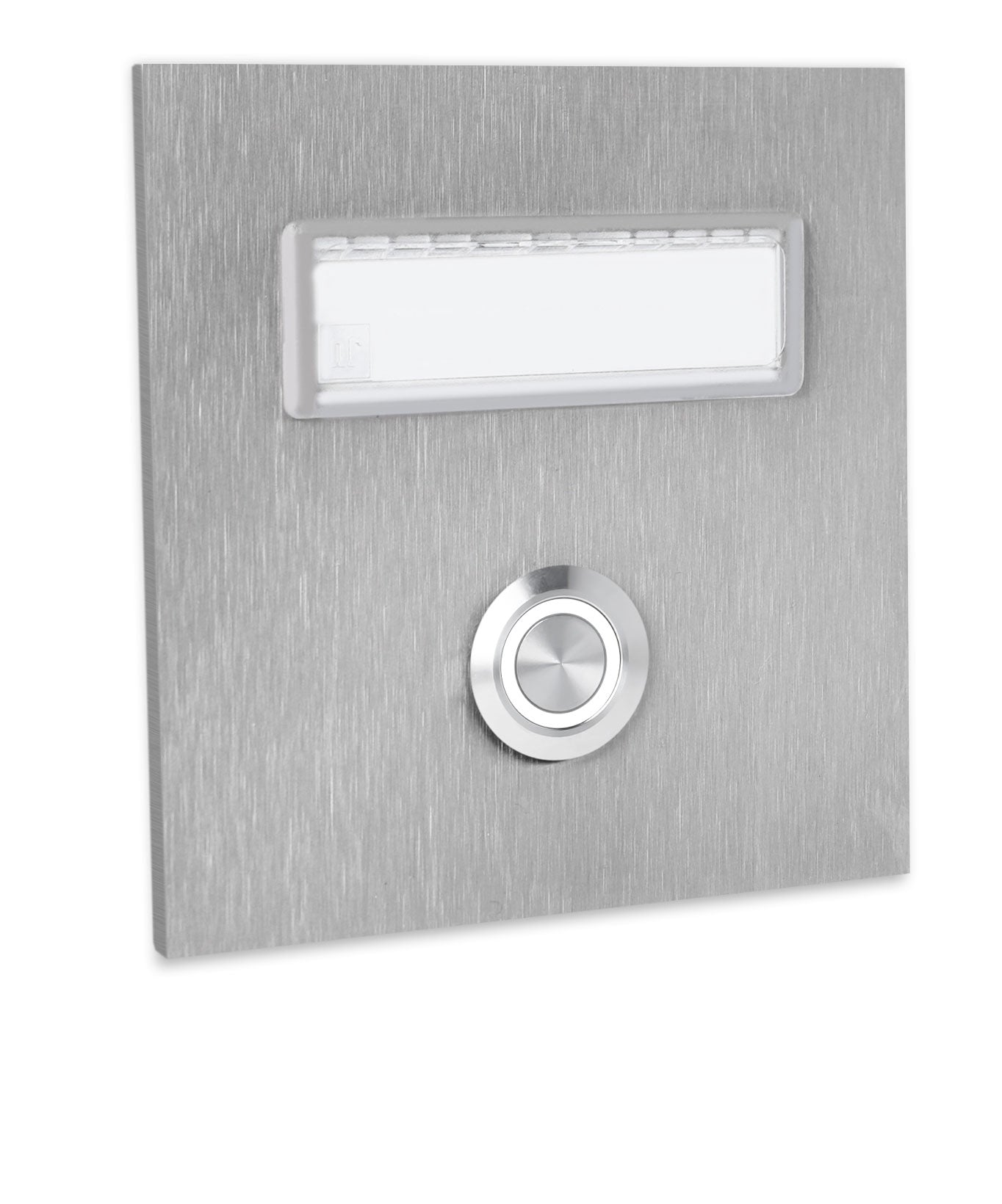 Dortmund 10 x 10 cm Edelstahl (V2A) Türklingel - mit eingesetztem  Schriftfeld für Namensschilder - Anthrazit / Weiß / Edelstahl - LED - Aufputz / Unterputz