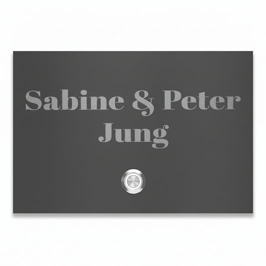 Edelstahl Aufputz Türklingel London Anthrazit RAL 7016 pulverbeschichtet individuell personalisierbar 18 X12 cm