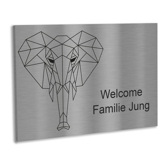 Edelstahl Türschild mit Geometrischer Figur Elefant, individuell personalisierbar.