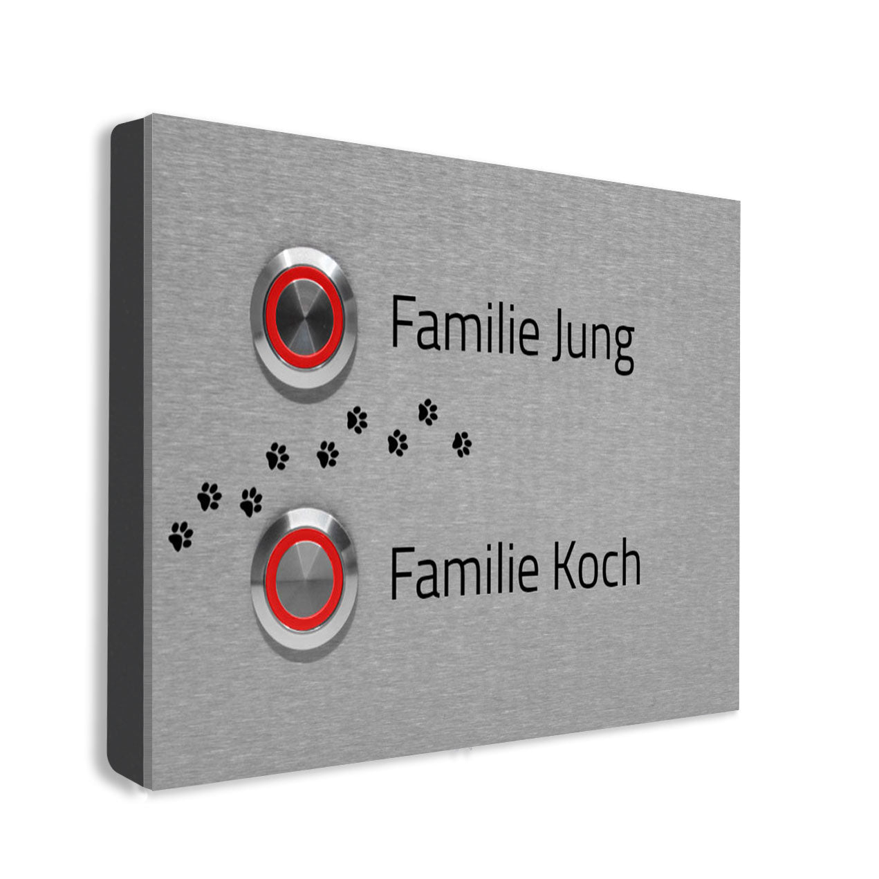 Frankfurt 14 x 10 cm Edelstahl (V2A) Türklingel - Zweifamilienhaus Klingel - mit Gravur - Anthrazit oder Weiß - LED - Aufputz / Unterputz