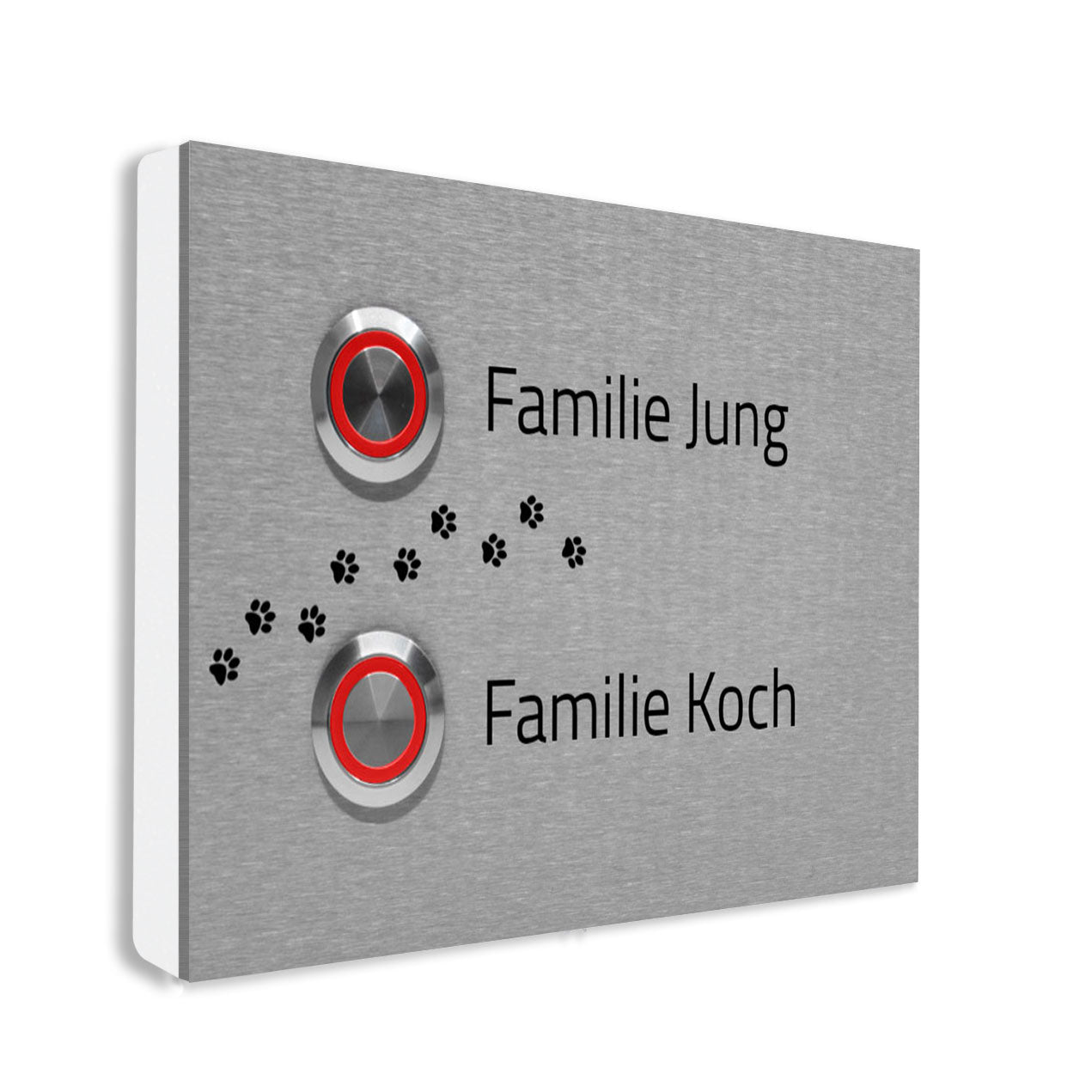 Frankfurt 14 x 10 cm Edelstahl (V2A) Türklingel - Zweifamilienhaus Klingel - mit Gravur - Anthrazit oder Weiß - LED - Aufputz / Unterputz