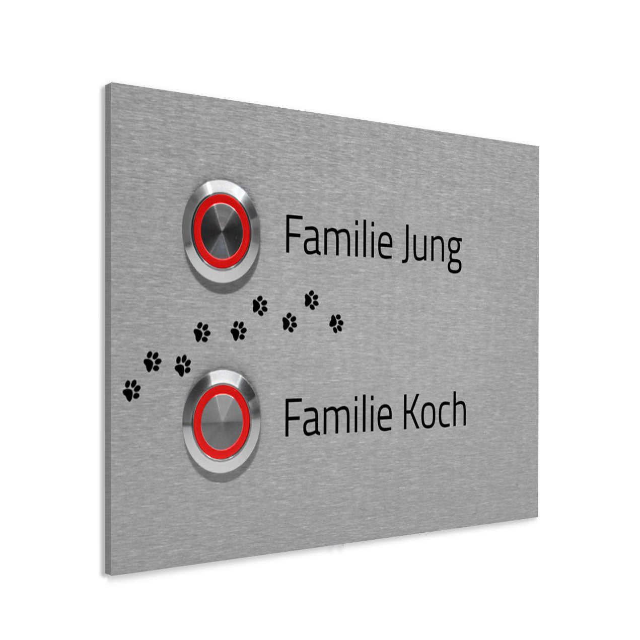Frankfurt 14 x 10 cm Edelstahl (V2A) Türklingel - Zweifamilienhaus Klingel - mit Gravur - Anthrazit oder Weiß - LED - Aufputz / Unterputz