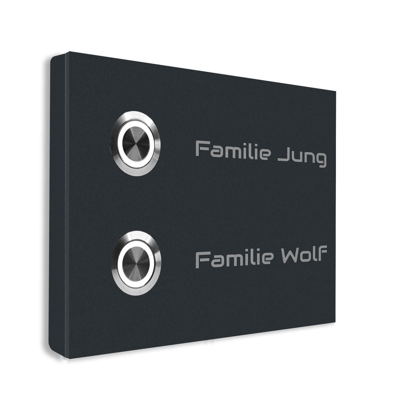 Edelstahl Türklingel Frankfurt für Zweifamilienhaus Anthrazit pulverbeschichtet individuell personalisierbar