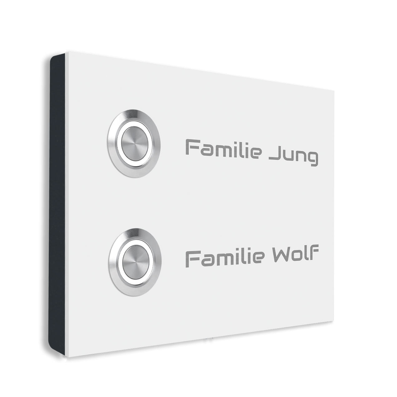 Frankfurt 14 x 10 cm Edelstahl (V2A) Türklingel - Zweifamilienhaus Klingel - mit Gravur - Anthrazit oder Weiß - LED - Aufputz / Unterputz