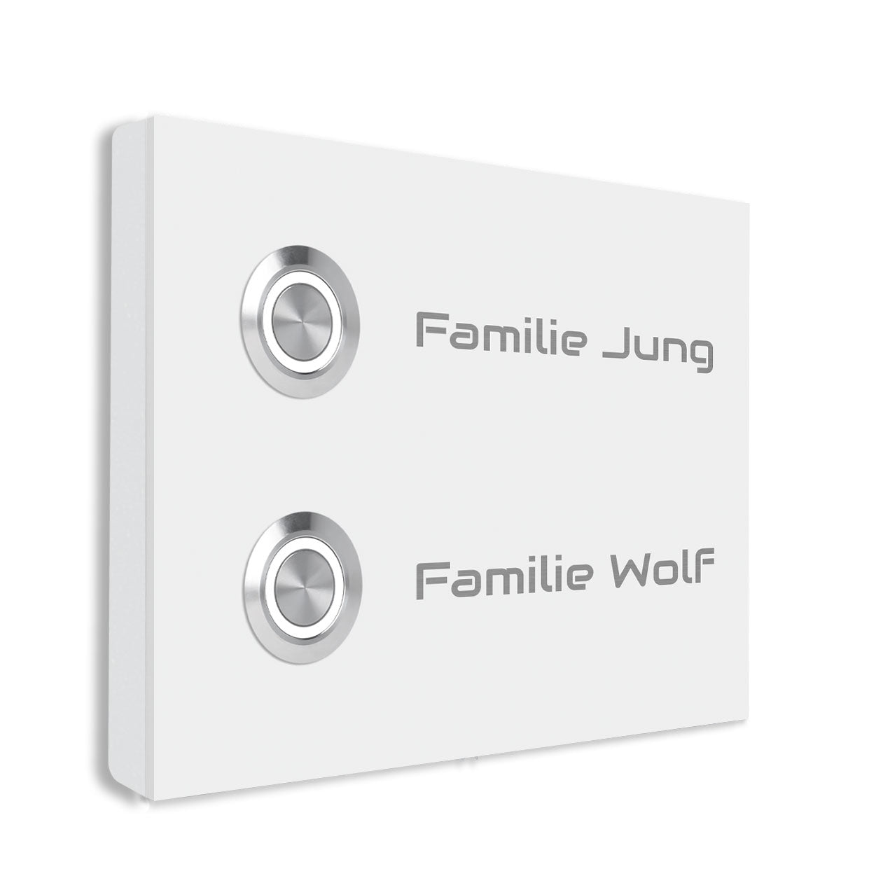 Frankfurt 14 x 10 cm Edelstahl (V2A) Türklingel - Zweifamilienhaus Klingel - mit Gravur - Anthrazit oder Weiß - LED - Aufputz / Unterputz