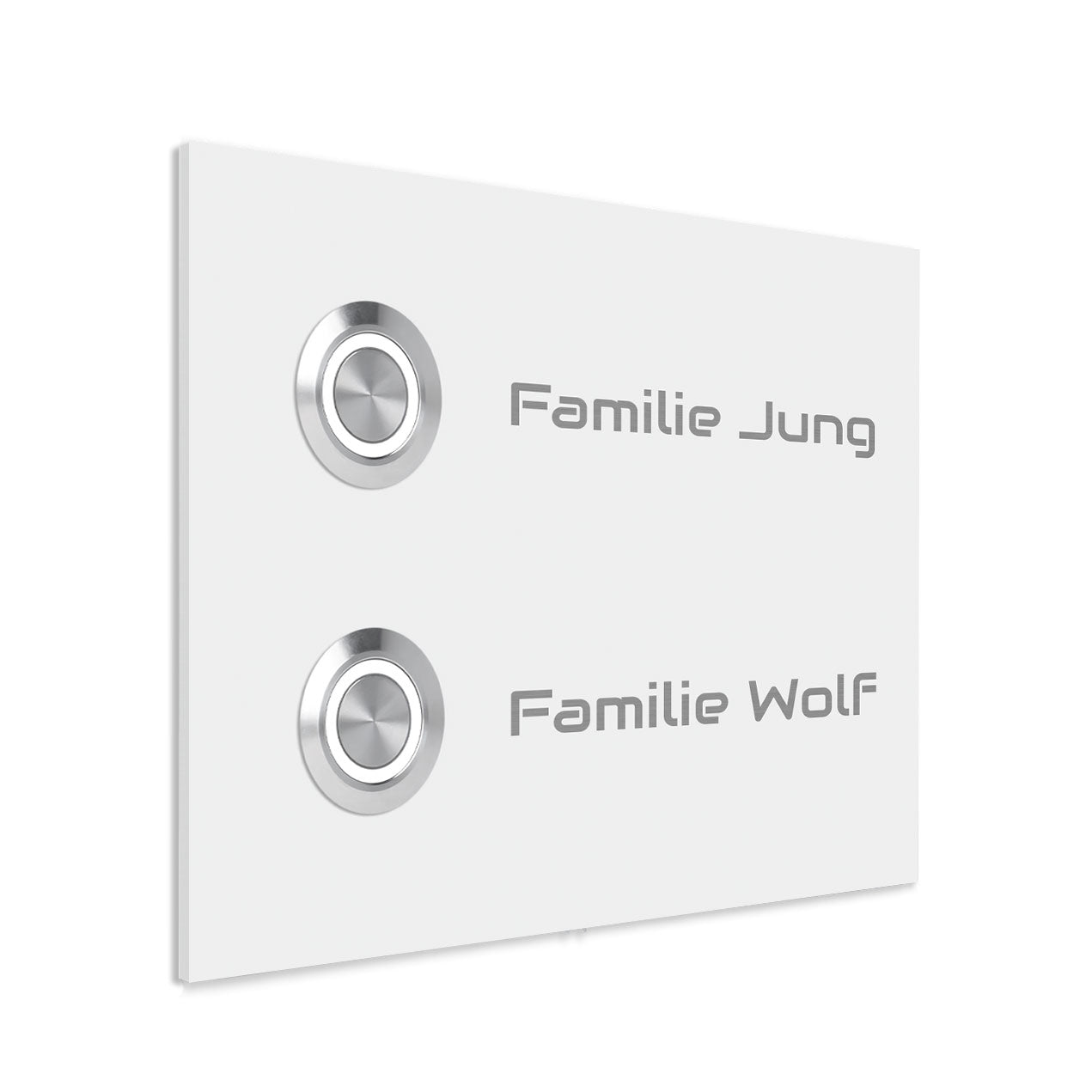 Frankfurt 14 x 10 cm Edelstahl (V2A) Türklingel - Zweifamilienhaus Klingel - mit Gravur - Anthrazit oder Weiß - LED - Aufputz / Unterputz