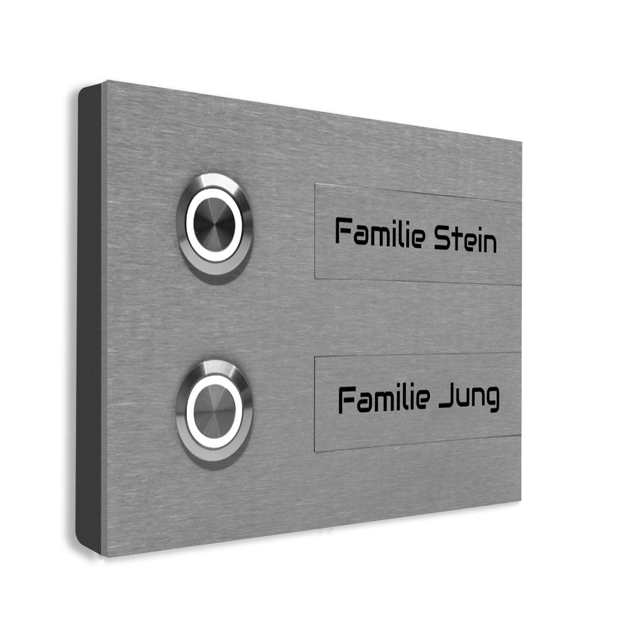 Edelstahl Aufputz Türklingel Hamburg mit auswechselbaren Schriftfeldern individuell personalisierbar
