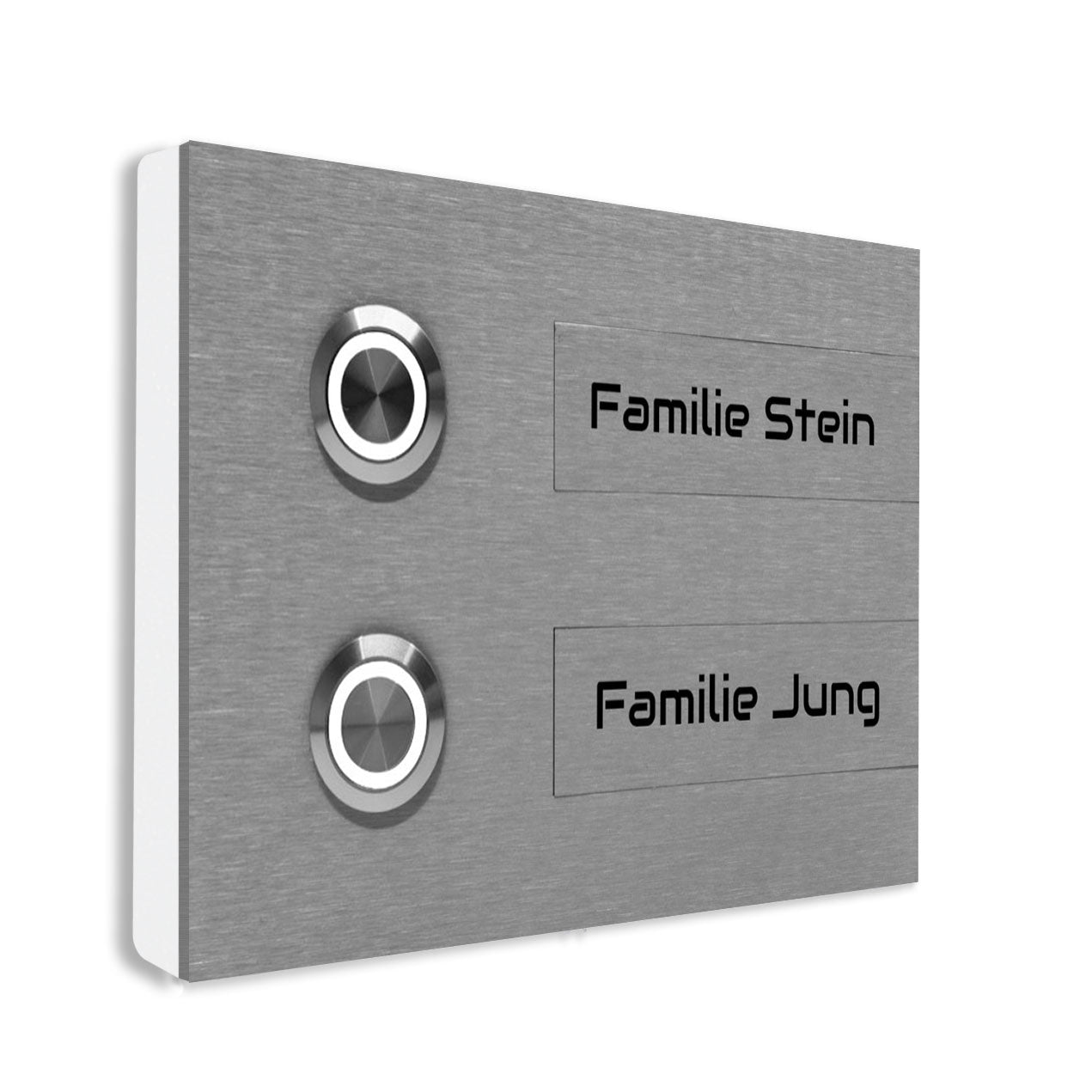 Hamburg 14 x 10 cm Edelstahl (V2A) Türklingel - Zweifamilienhaus Klingel - Gravurschild - Anthrazit / Weiß / Edelstahl - LED - Aufputz / Unterputz