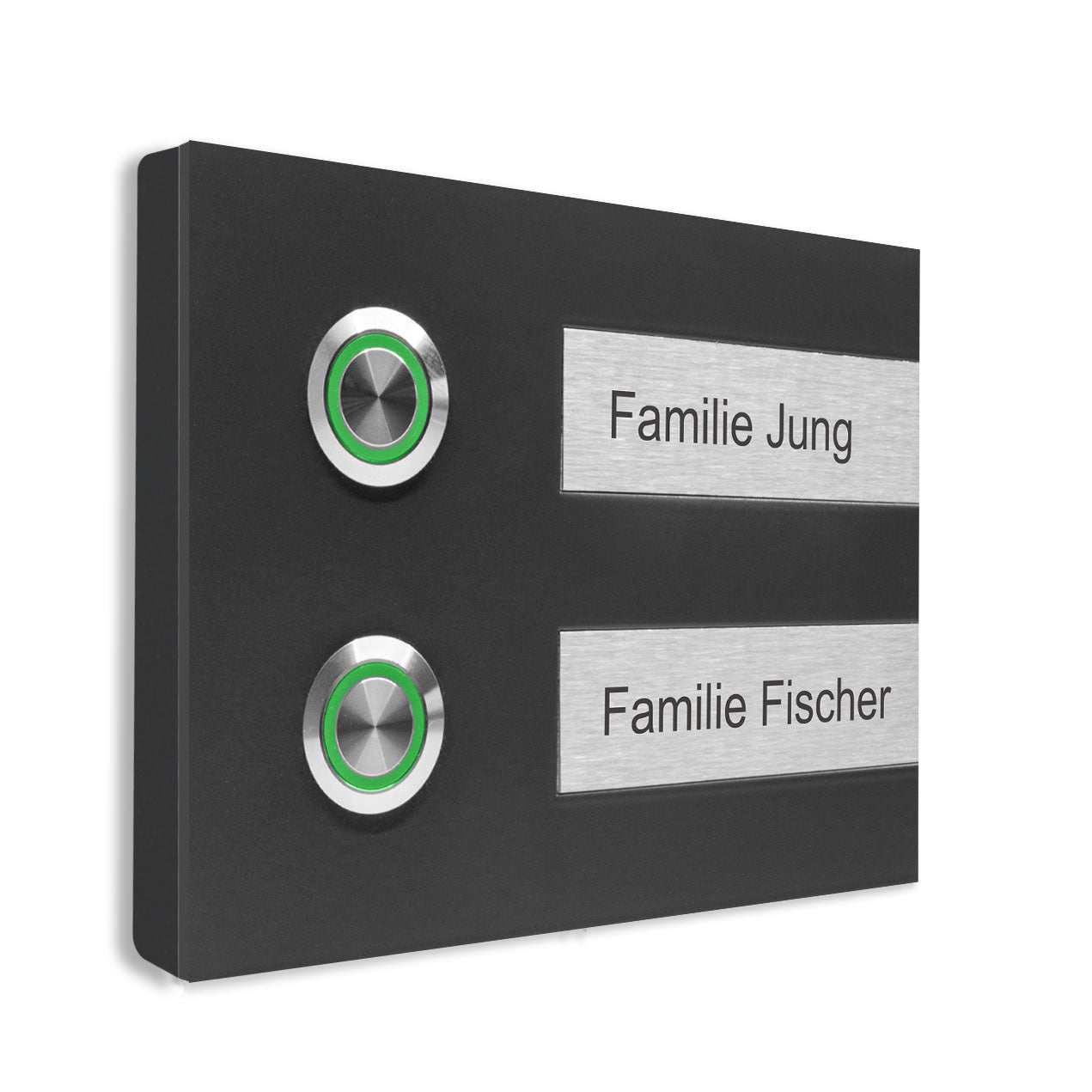 Aufputz Türklingel Hamburg für Zweifamilienhaus Anthrazit pulverbeschichtet auswechselbare Schriftfelder individuell personalisierbar