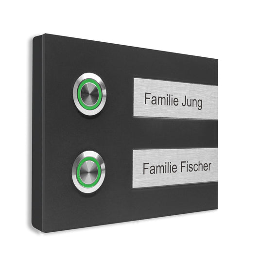Aufputz Türklingel Hamburg für Zweifamilienhaus Anthrazit pulverbeschichtet auswechselbare Schriftfelder individuell personalisierbar