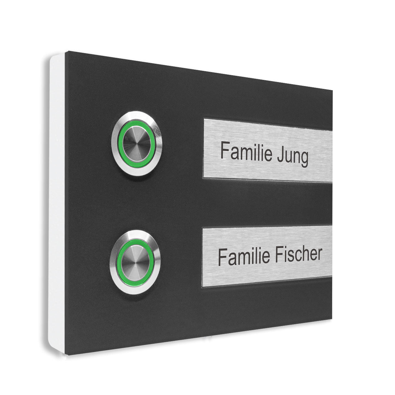 Hamburg 14 x 10 cm Edelstahl (V2A) Türklingel - Zweifamilienhaus Klingel - Gravurschild - Anthrazit / Weiß / Edelstahl - LED - Aufputz / Unterputz