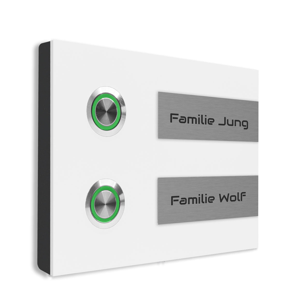 Hamburg 14 x 10 cm Edelstahl (V2A) Türklingel - Zweifamilienhaus Klingel - Gravurschild - Anthrazit / Weiß / Edelstahl - LED - Aufputz / Unterputz