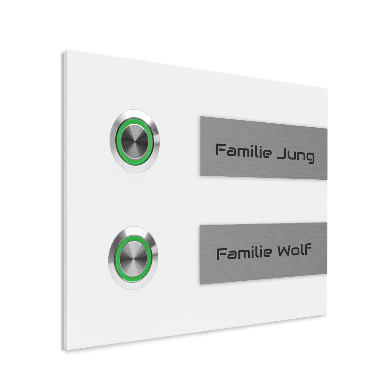 Hamburg 14 x 10 cm Edelstahl (V2A) Türklingel - Zweifamilienhaus Klingel - Gravurschild - Anthrazit / Weiß / Edelstahl - LED - Aufputz / Unterputz