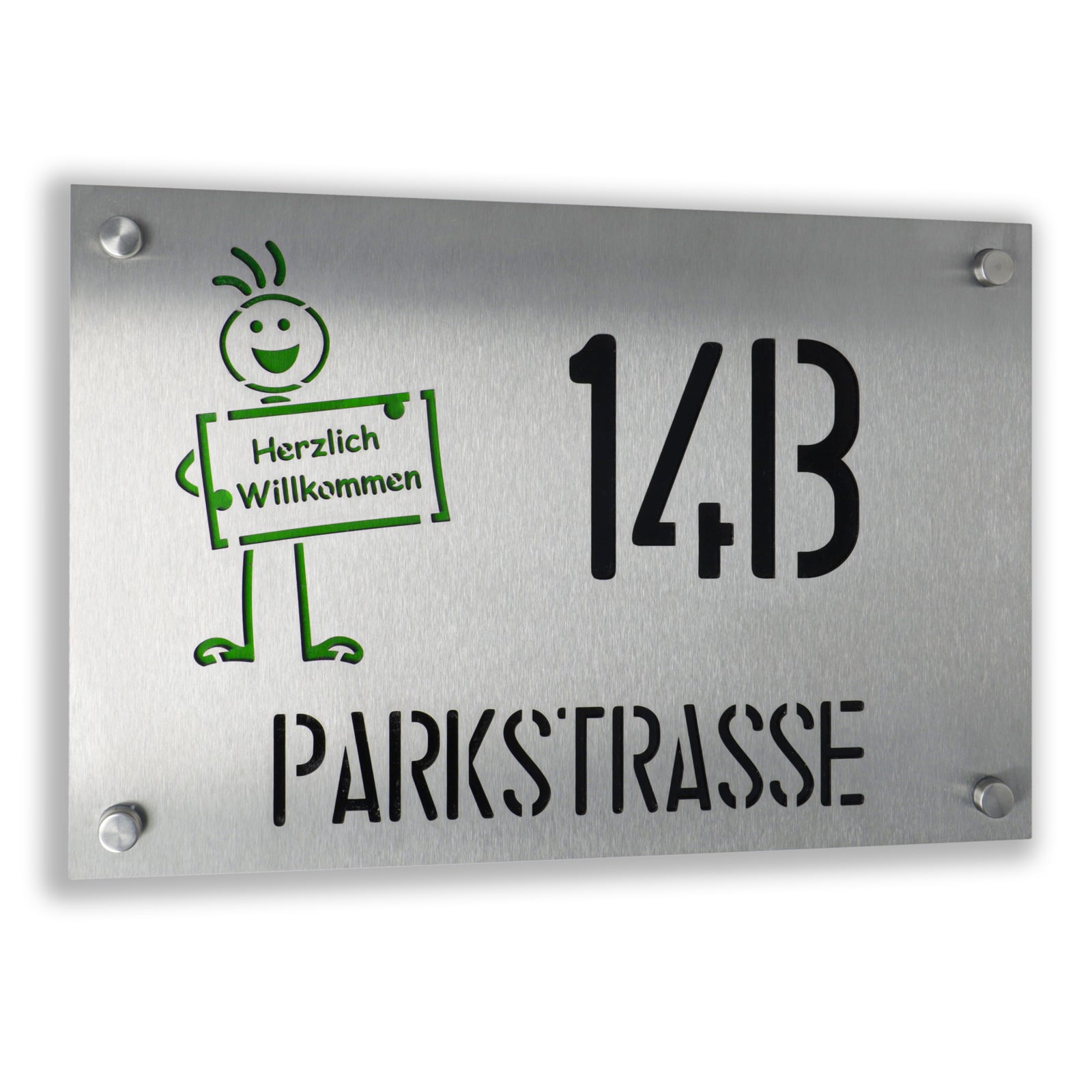 Edelstahl Hausnummernschild 30×20 cm mit farbigem Motiv