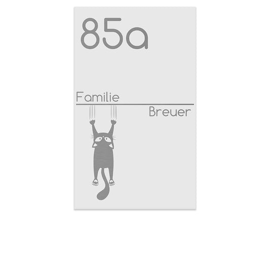 Edelstahl Schild, Weiß Pulverbeschichtet, mit Motiv Katze. Individuell personalisierbar 