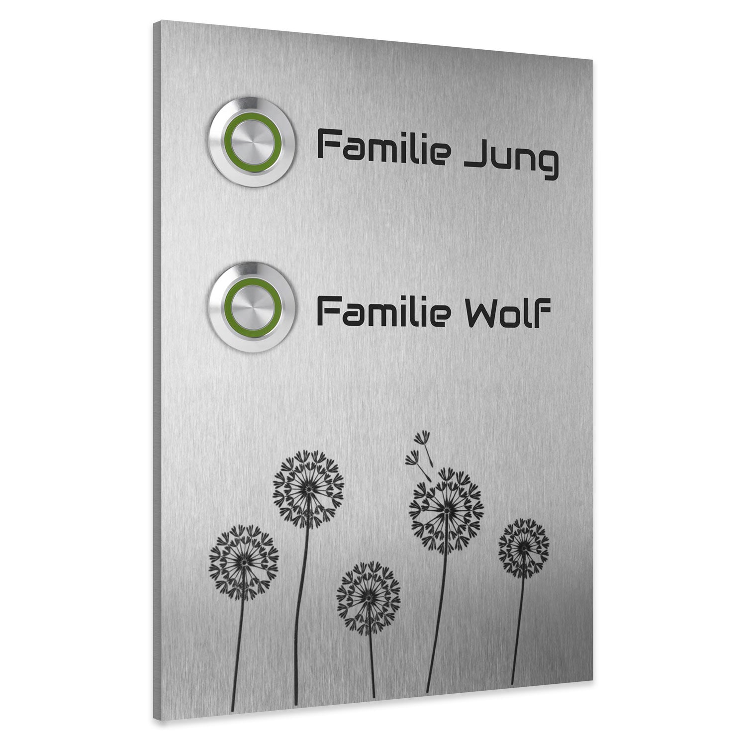 Kiel 12 x 17 cm Edelstahl (V2A) Türklingel - für Zweifamilienhäuser - mit Gravur - LED – Aufputz / Unterputz