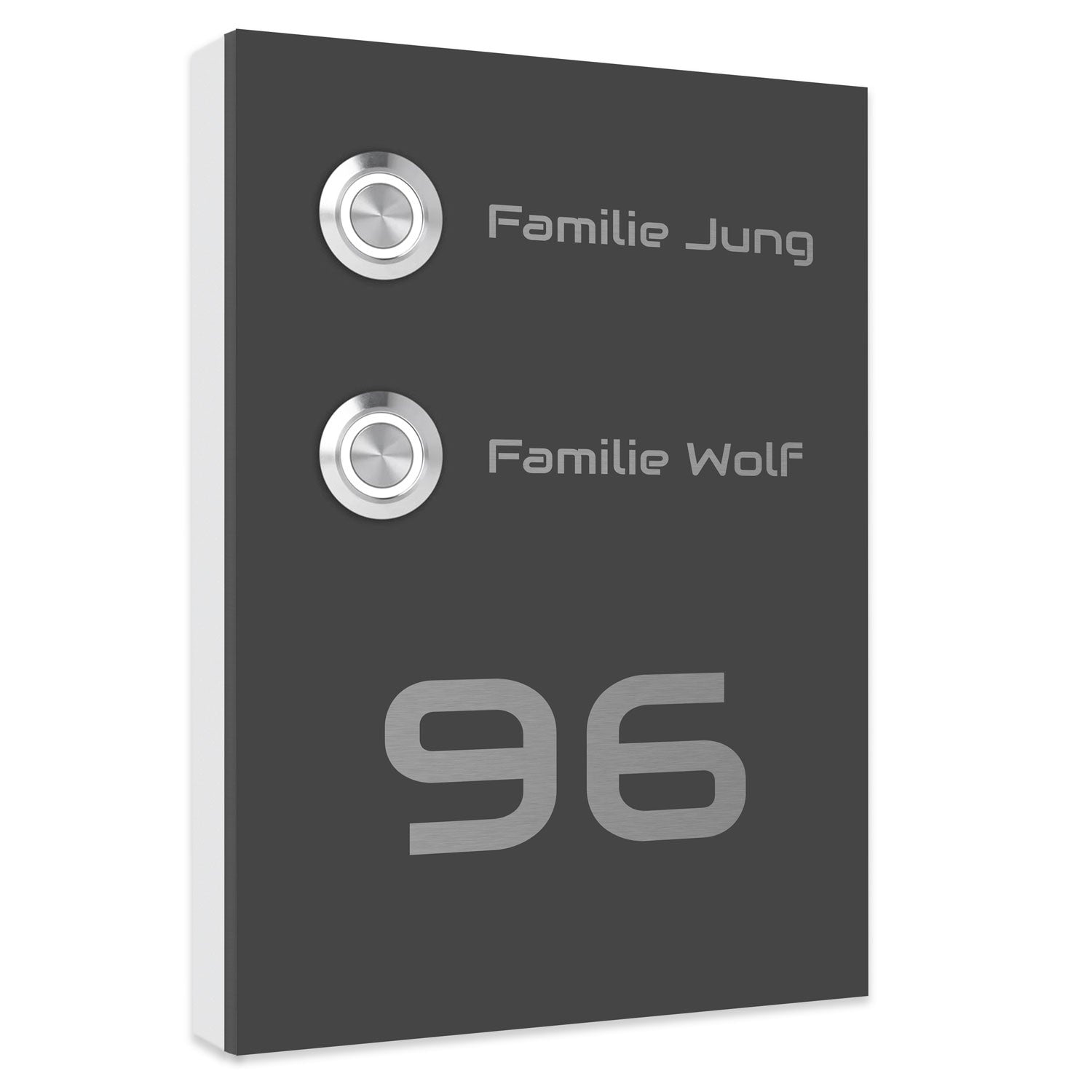 Kiel 12 x 17 cm Edelstahl (V2A) Türklingel - für Zweifamilienhäuser - mit Gravur - Anthrazit oder Weiß  - LED - Aufputz / Unterputz