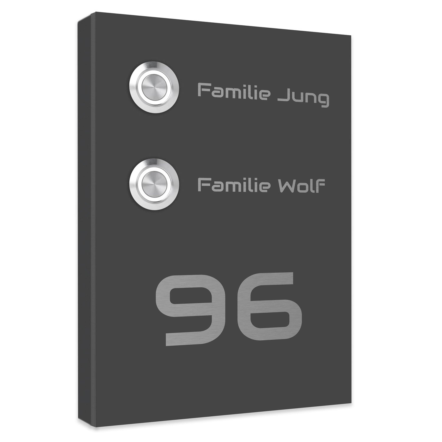 Aufputz Türklingel Kiel für Zweifamilienhaus Anthrazit RAL 7016 pulverbeschichtet individuell personalisierbar