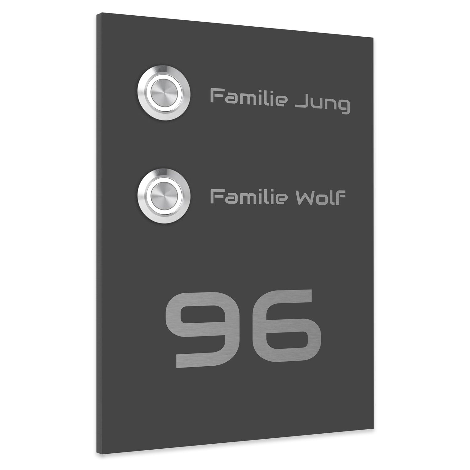 Kiel 12 x 17 cm Edelstahl (V2A) Türklingel - für Zweifamilienhäuser - mit Gravur - Anthrazit oder Weiß  - LED - Aufputz / Unterputz