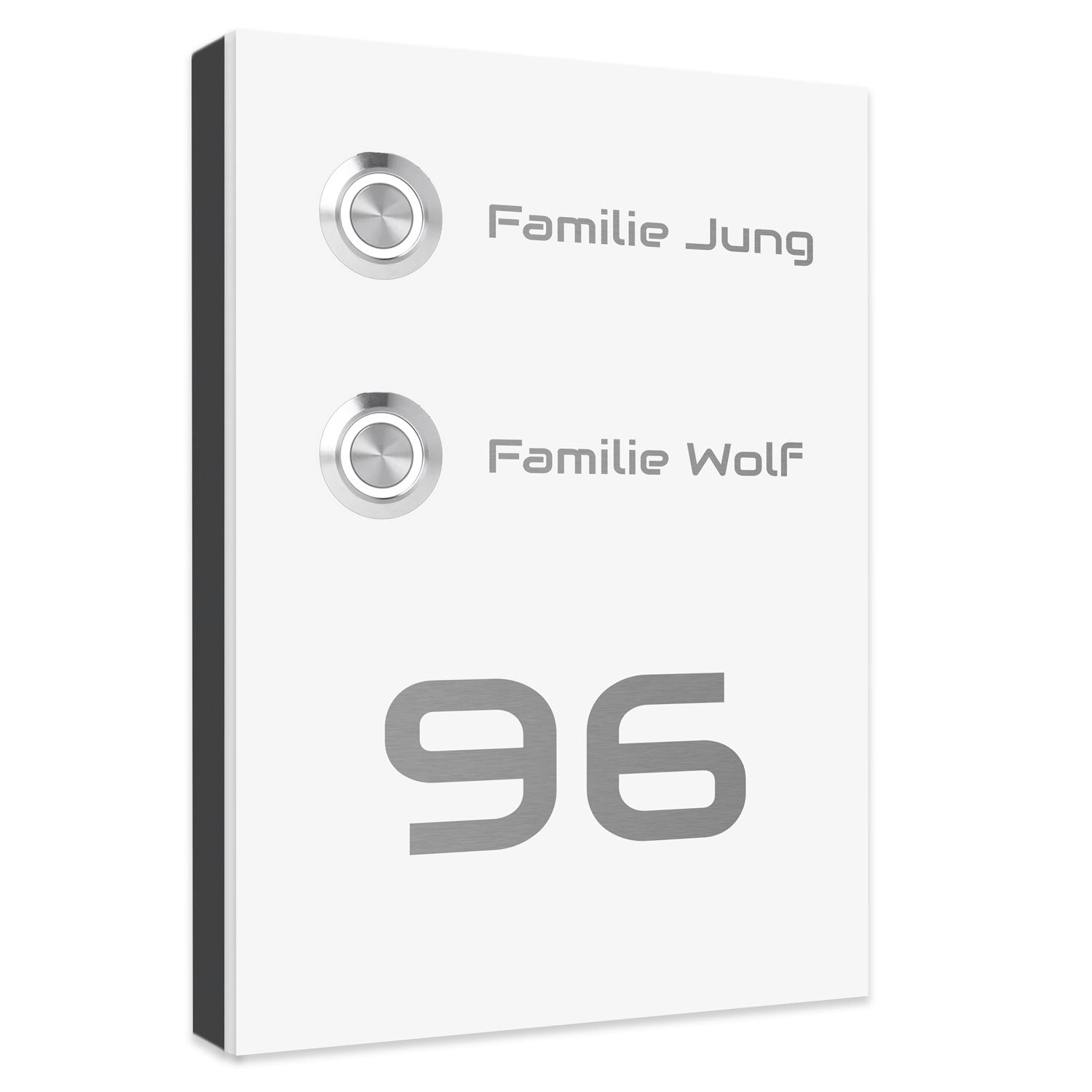 Kiel 12 x 17 cm Edelstahl (V2A) Türklingel - für Zweifamilienhäuser - mit Gravur - Anthrazit oder Weiß  - LED - Aufputz / Unterputz