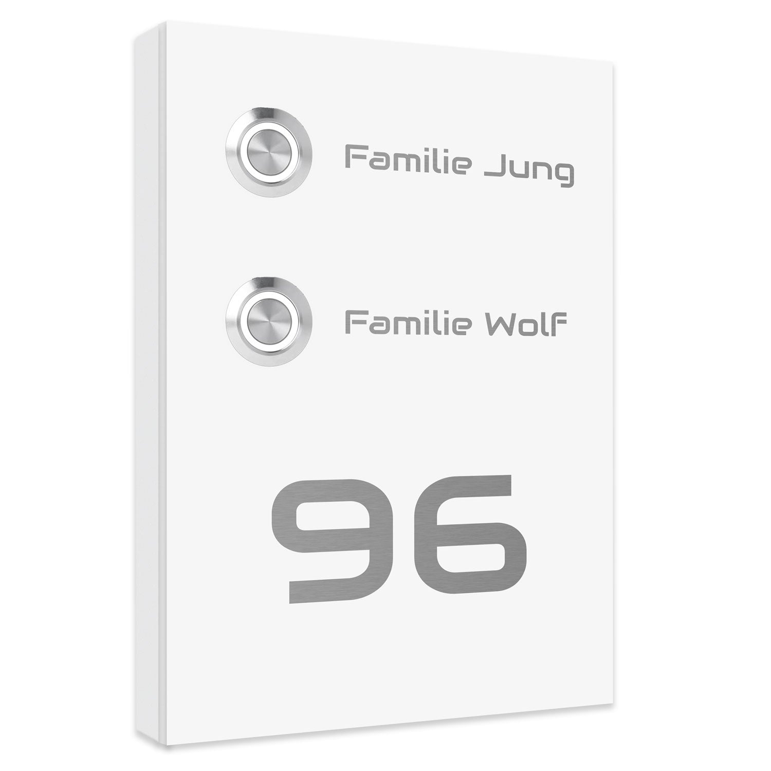 Aufputz Türklingel Kiel Weiß pulverbeschichtet  für Zweifamilienhaus, individuell personalisierbar  