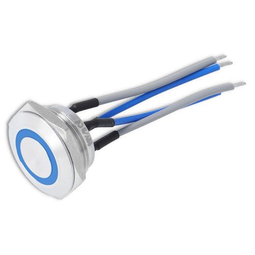 LED Taster in sehr flacher Ausführung - mit Anschlusskabeln - 19 mm Durchmesser - IP 67