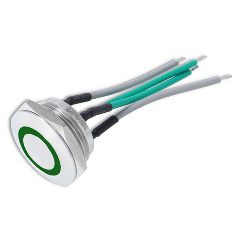 LED Taster in sehr flacher Ausführung - mit Anschlusskabeln - 19 mm Durchmesser - IP 67
