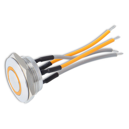LED Taster in sehr flacher Ausführung - mit Anschlusskabeln - 19 mm Durchmesser - IP 67