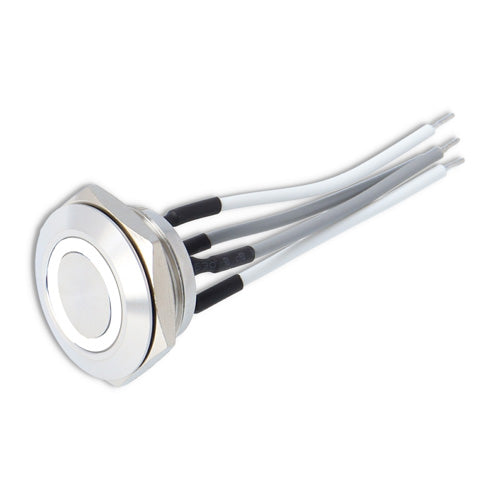 Sehr flacher LED Taster für Aufputz Türklingeln der Firma Jung Edelstahl Design