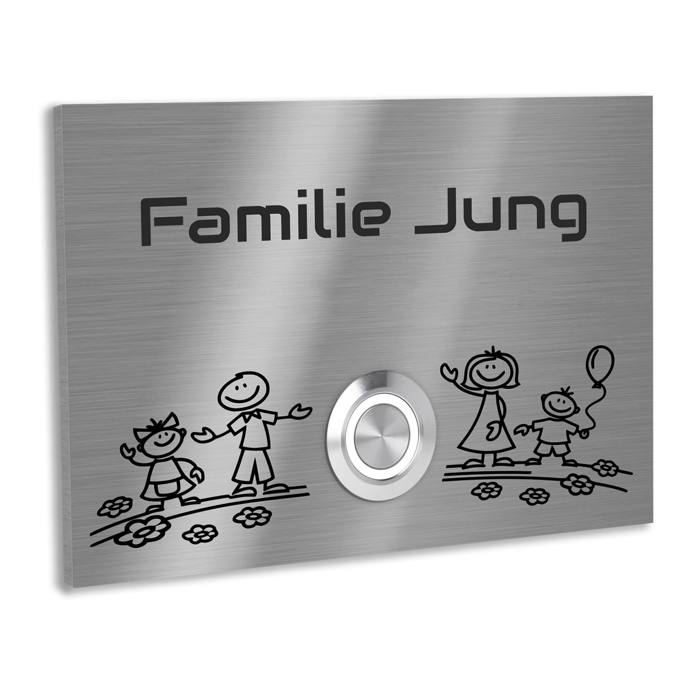 Edelstahl Unterputz Türklingel London mit Motiv Familie, individuell personalisierbar