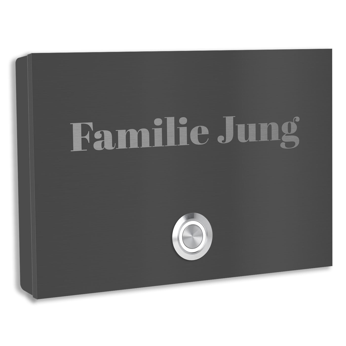 Edelstahl Aufputz Türklingel London Anthrazit pulverbeschichtet RAL 7016 individuell personalisierbar