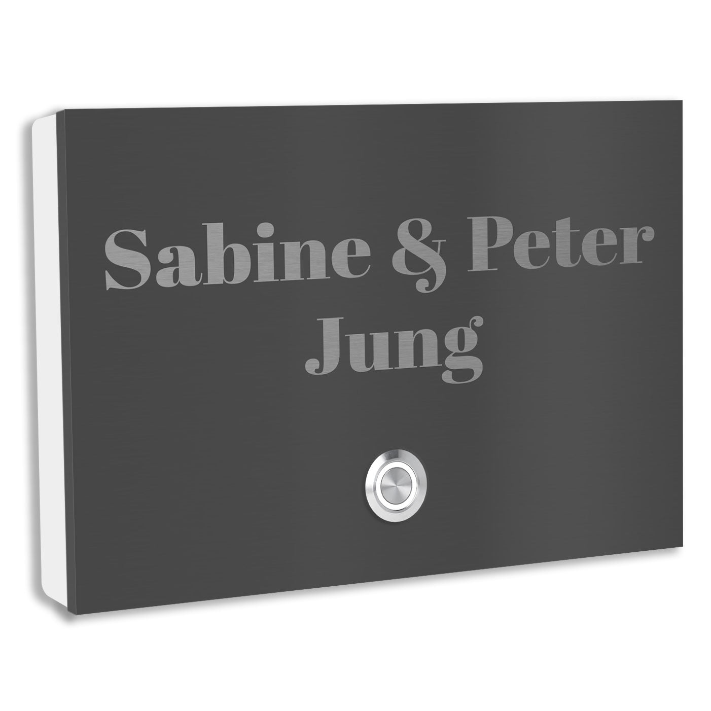 Edelstahl Aufputz Türklingel London Anthrazit RAL 7016 pulverbeschichtet individuell personalisierbar