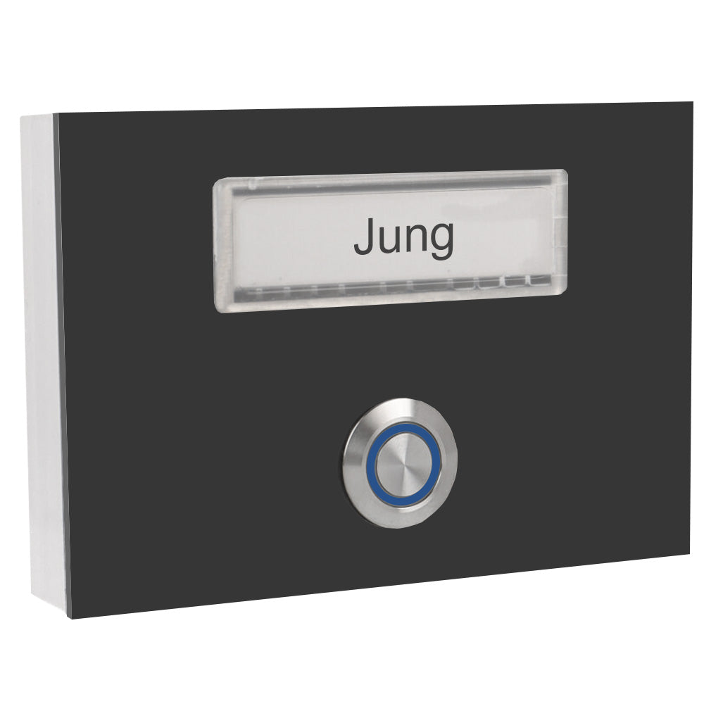 London 12 x 8 cm Edelstahl (V2A) Türklingel - mit Schriftfeld für Namensschilder - LED Aufputzklingel