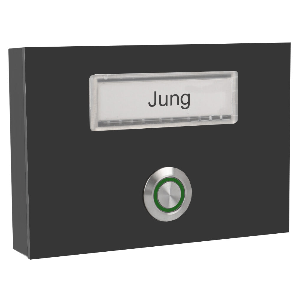 London 12 x 8 cm Edelstahl (V2A) Türklingel - mit Schriftfeld für Namensschilder - LED Aufputzklingel