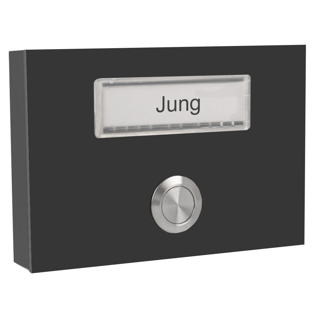 London 12 x 8 cm Edelstahl (V2A) Türklingel - mit Schriftfeld für Namensschilder - LED Aufputzklingel