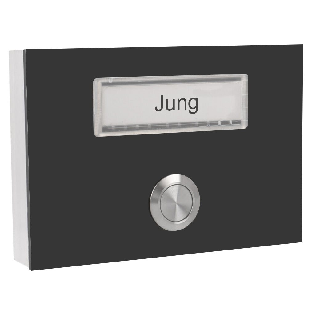 London 12 x 8 cm Edelstahl (V2A) Türklingel - mit Schriftfeld für Namensschilder - LED Aufputzklingel
