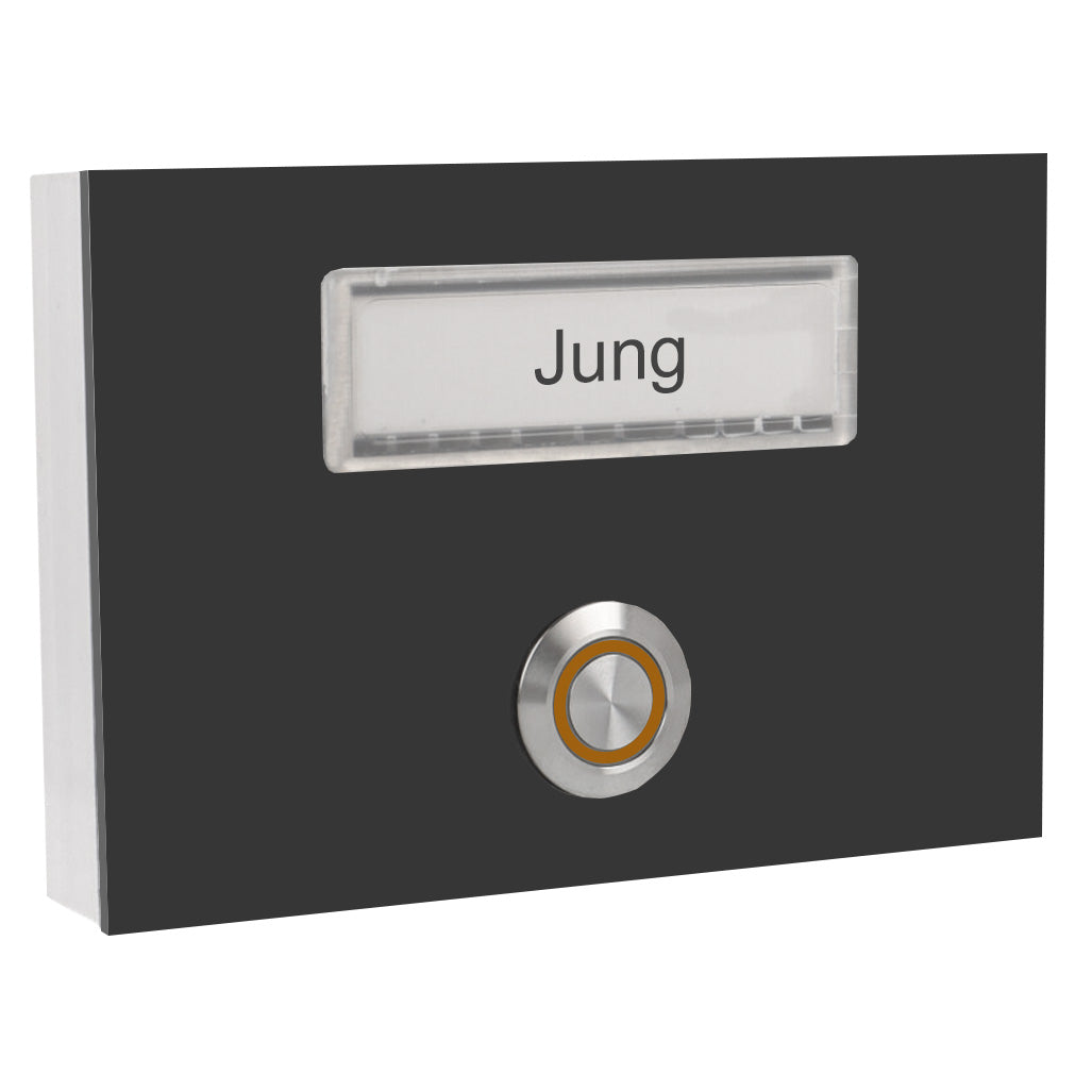 Aufputz Edelstahl Klingelschild anthrazit Ral 7016 mit beleuchtetem Schriftfeld - Türklingel beleuchtet