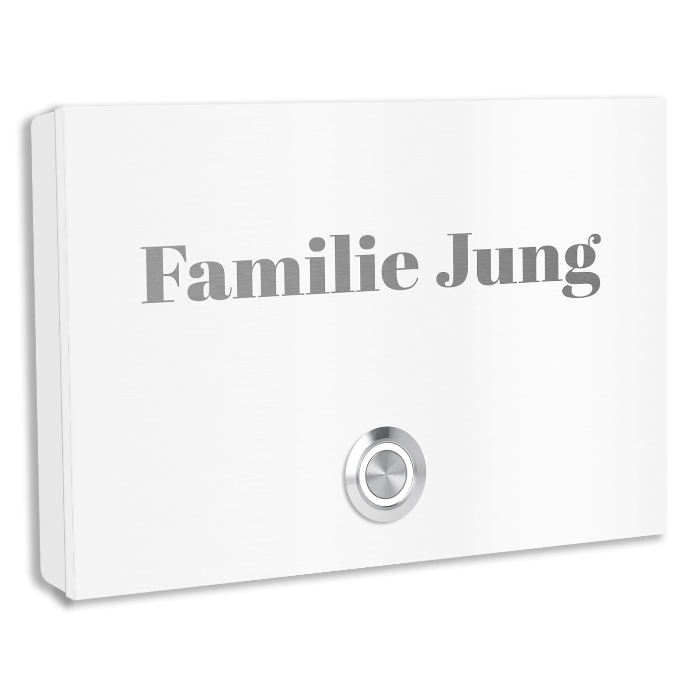 Edelstahl Aufputz Türklingel London Weiß RAL 9016 pulverbeschichtet individuell personalisierbar