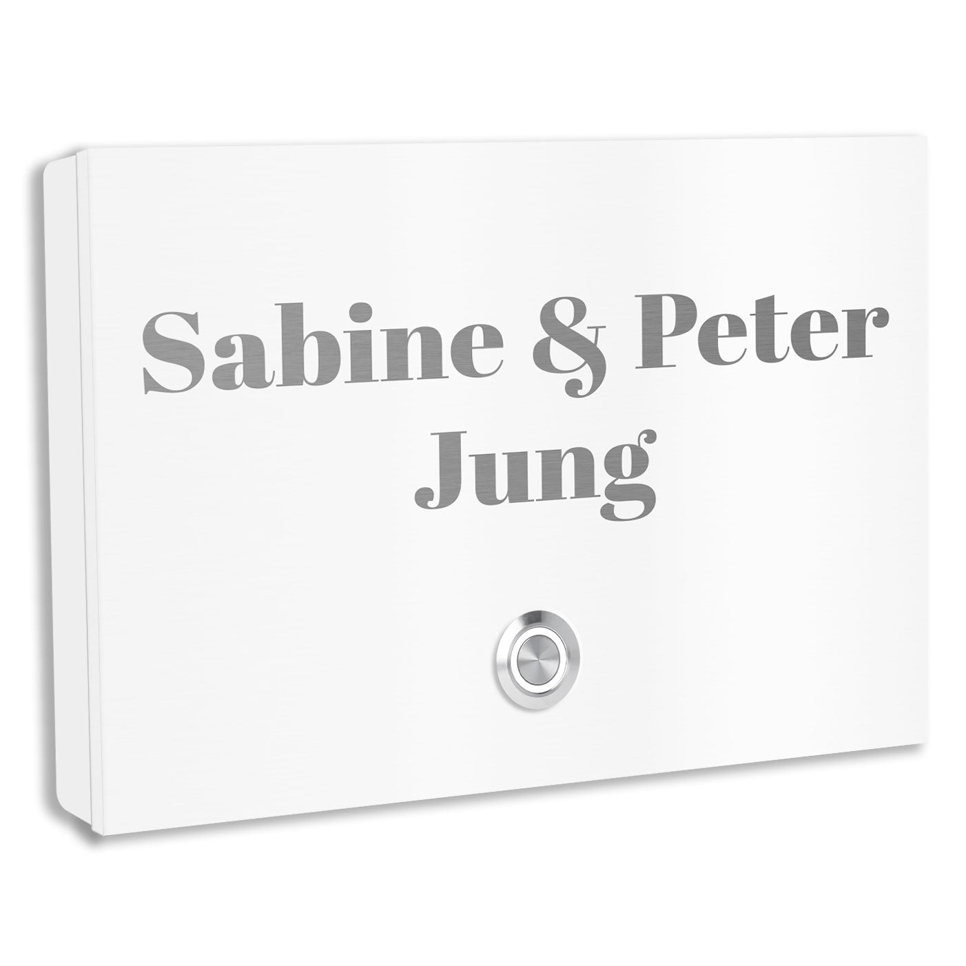 Edelstahl Aufputz Türklingel London Weiß RAL 9016 pulverbeschichtet individuell personalisierbar