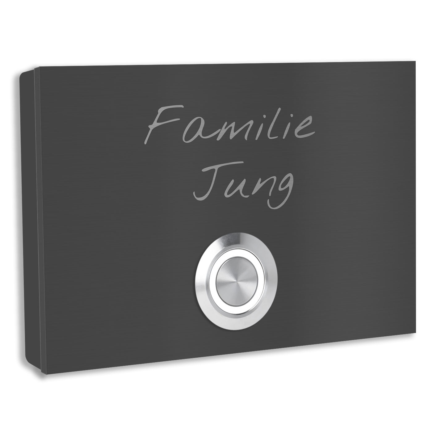 Edelstahl Aufputz Türklingel Anthrazit RAL 7016 pulverbeschichtet individuell personalisierbar 9 X 6 cm