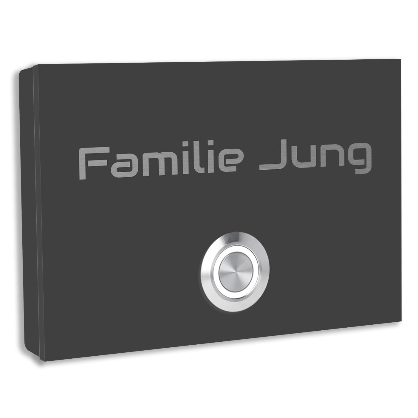 Edelstahl Aufputz Türklingel London, Anthrazit RAL 7016 pulverbeschichtet, individuell personalisierbar