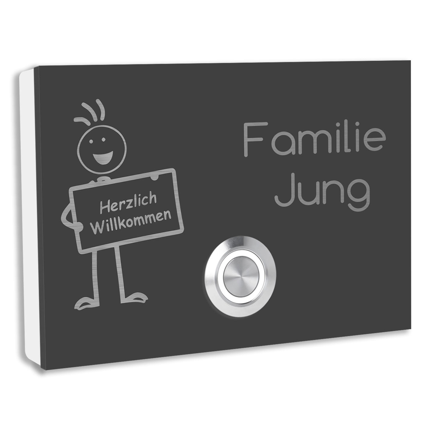 Türklingel mit Gravur "Familie Jung" und "Herzlich Willkommen".