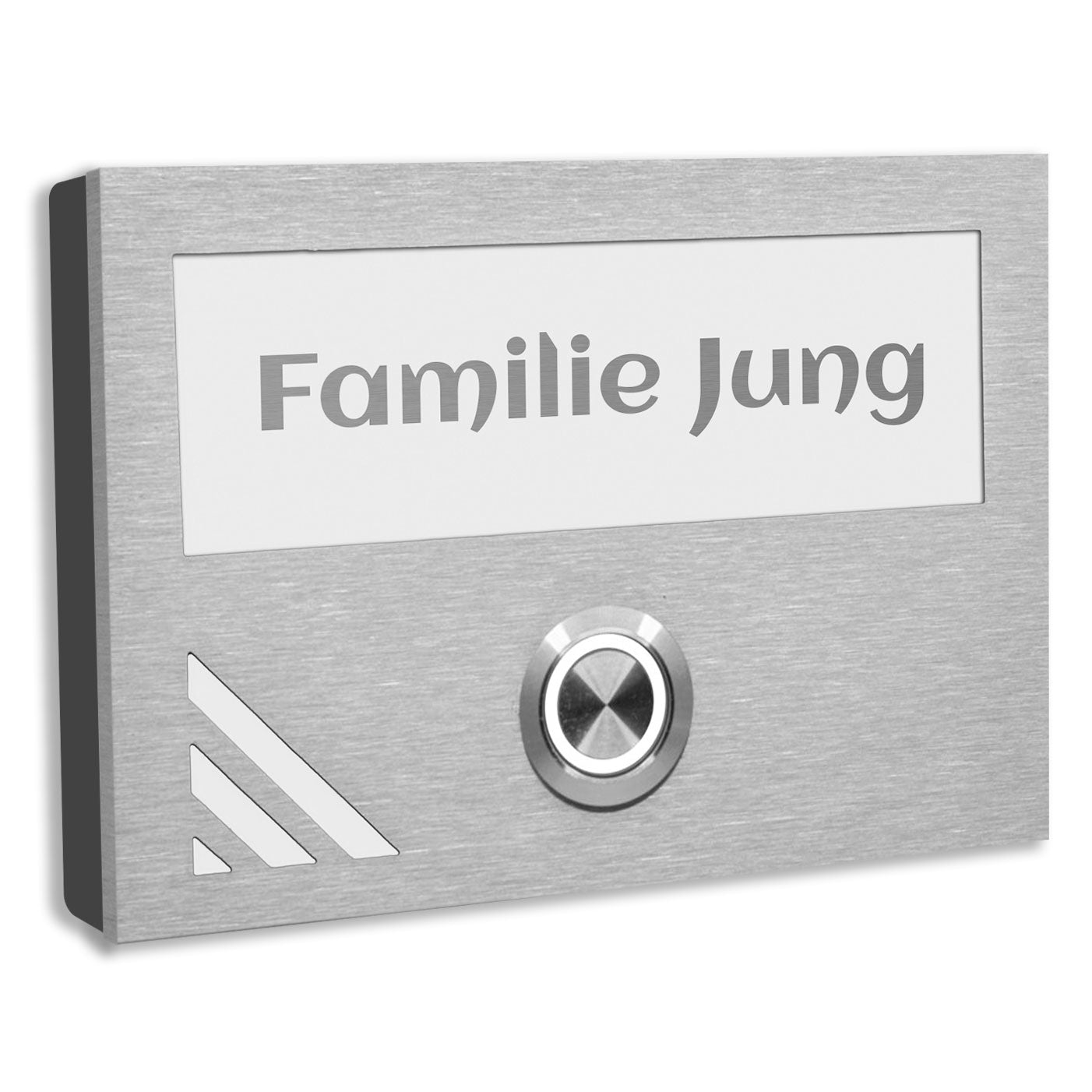 Los Angeles 12 x 8 cm Edelstahl (V2A) Türklingel - mit Gravur - Anthrazit/Weiß pulverbeschichtet und Edelstahl gebürstet - LED -  Aufputz / Unterputz