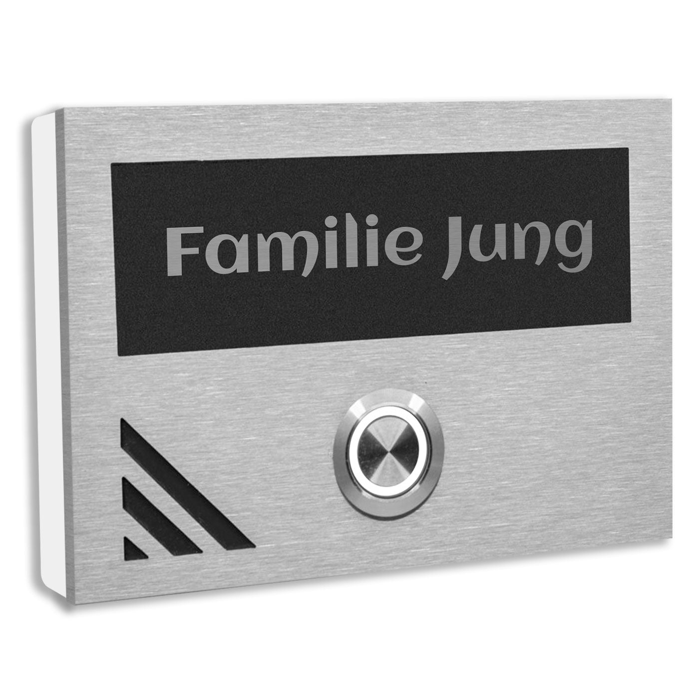 Los Angeles 12 x 8 cm Edelstahl (V2A) Türklingel - mit Gravur - Anthrazit/Weiß pulverbeschichtet und Edelstahl gebürstet - LED -  Aufputz / Unterputz