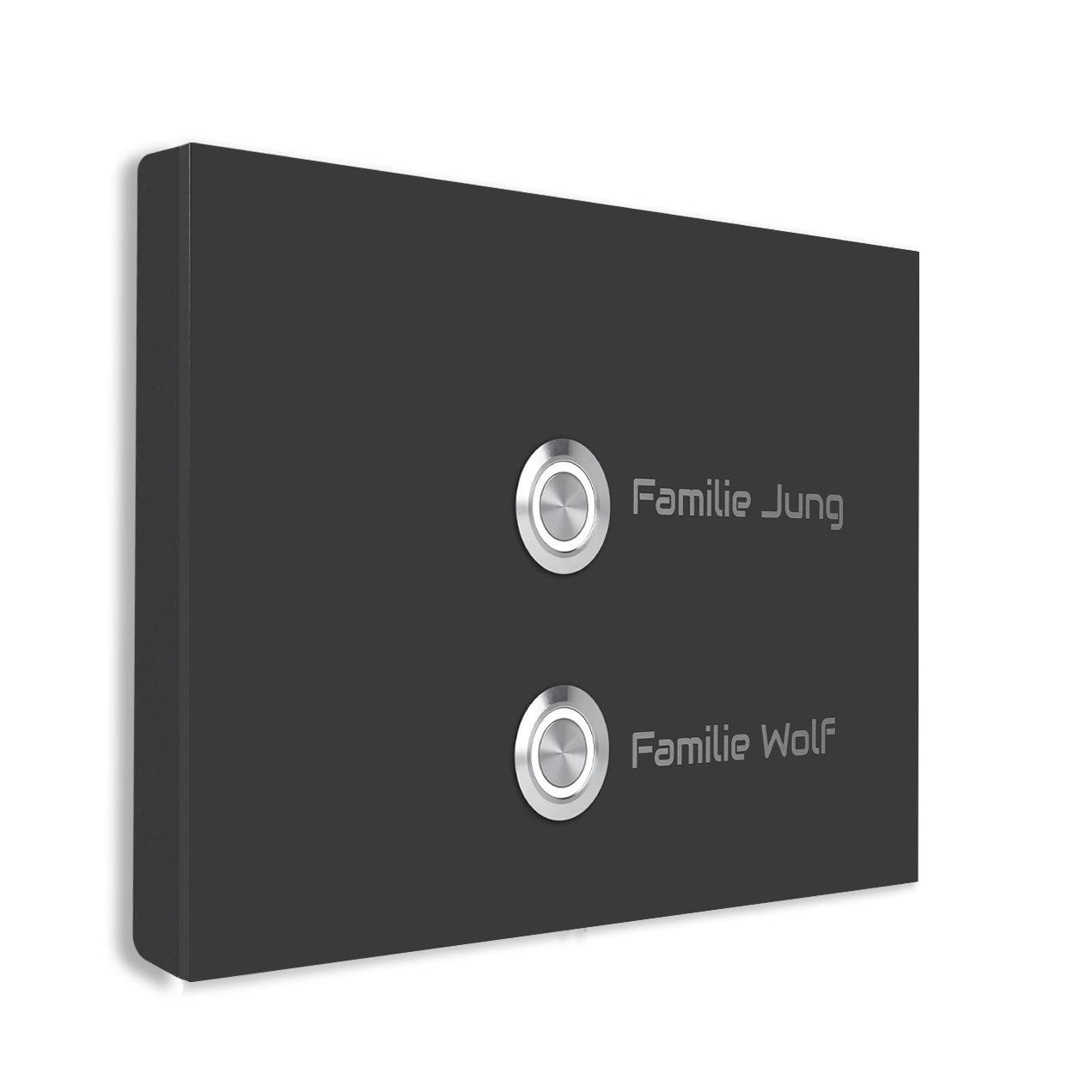 Lübeck 17 x 12 cm Edelstahl (V2A) Türklingel für Zweifamilienhäuser - mit Gravur - Anthrazit / Weiß pulverbeschichtet - LED - Aufputz / Unterputz