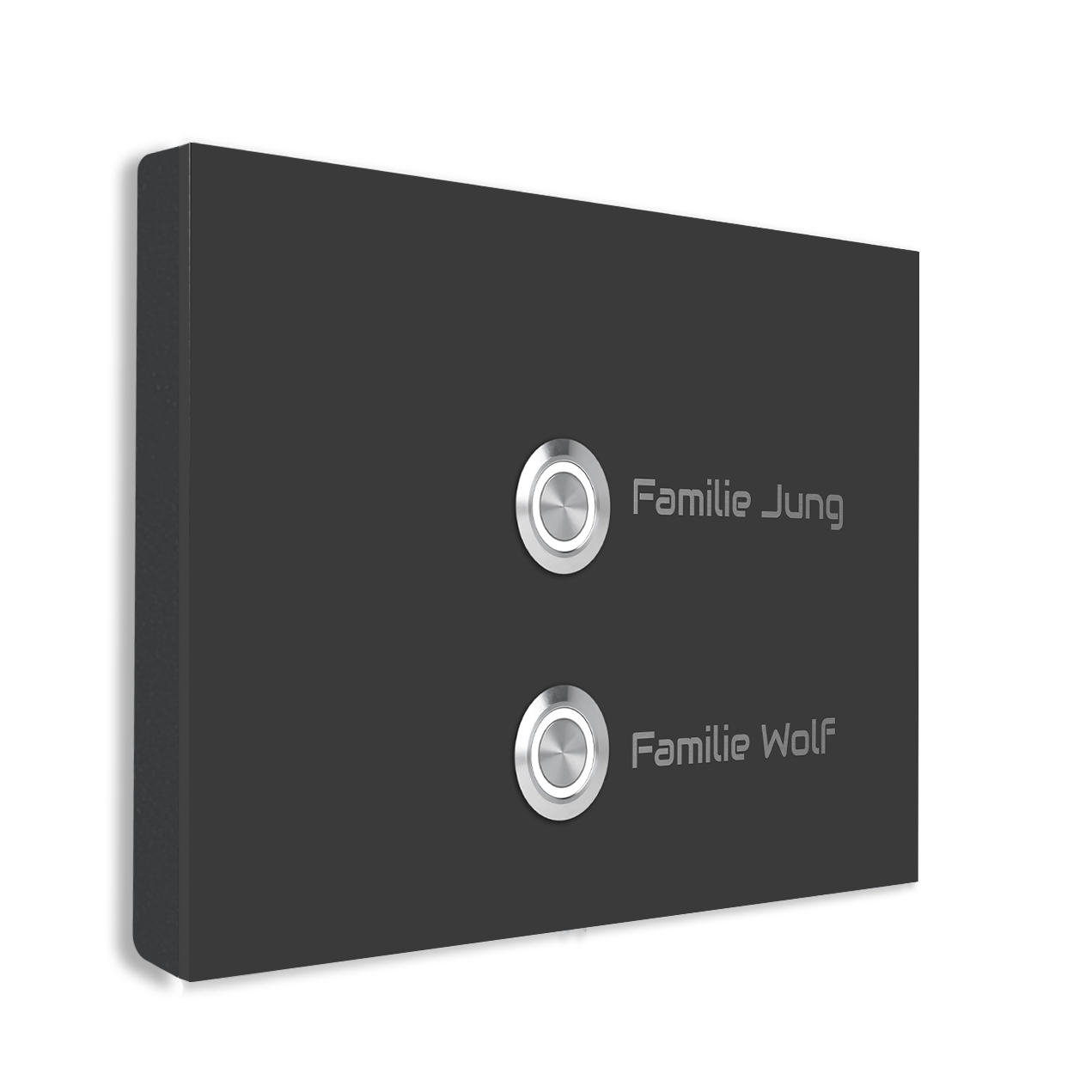 Edelstahl Aufputz Türklingel Lübeck für Zweifamilienhaus, Anthrazit RAL 7016 pulverbeschichtet , individuell personalisierbar