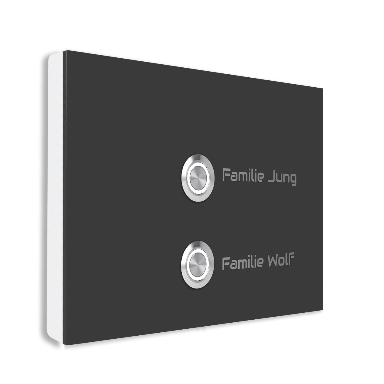 Lübeck 17 x 12 cm Edelstahl (V2A) Türklingel für Zweifamilienhäuser - mit Gravur - Anthrazit / Weiß pulverbeschichtet - LED - Aufputz / Unterputz