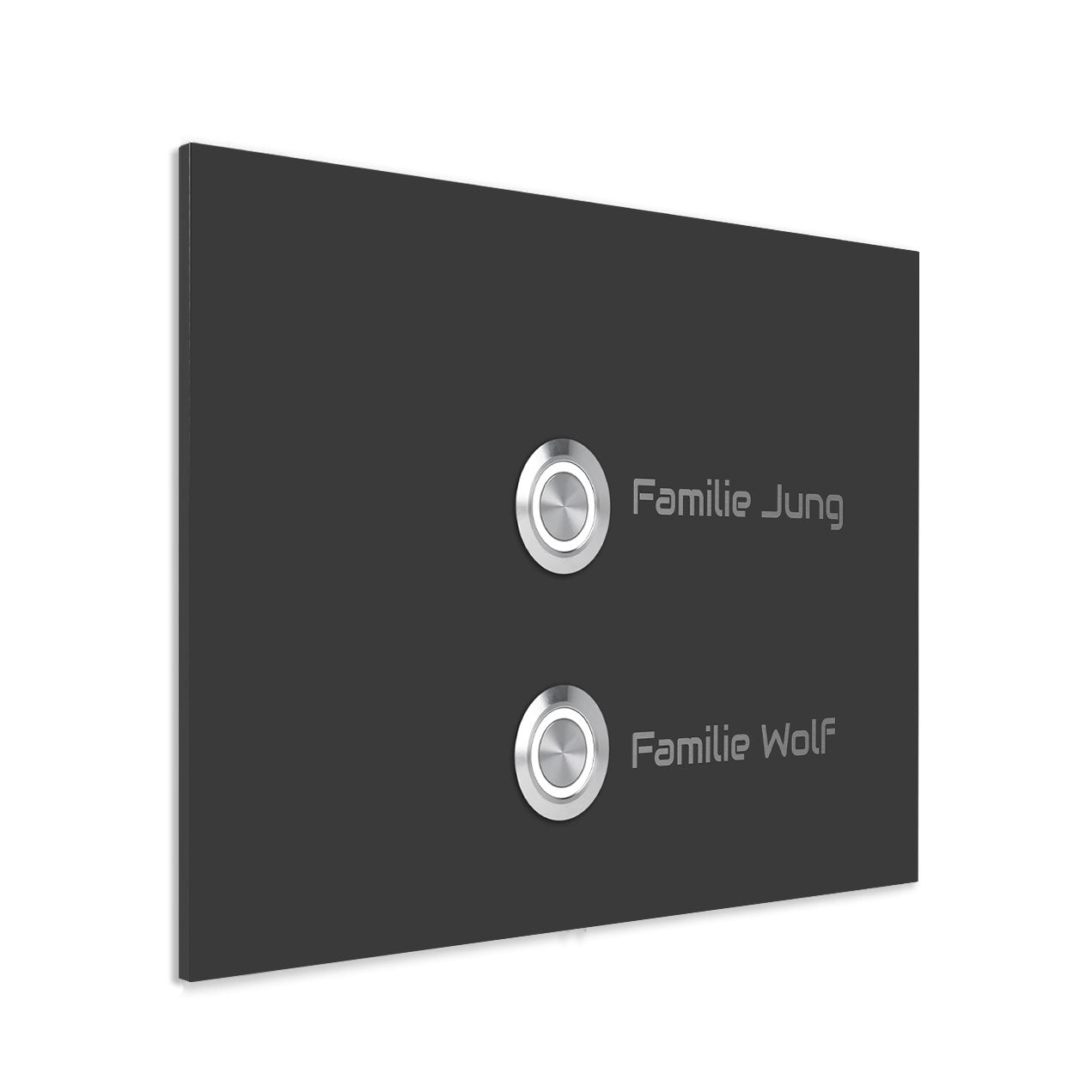 Lübeck 17 x 12 cm Edelstahl (V2A) Türklingel für Zweifamilienhäuser - mit Gravur - Anthrazit / Weiß pulverbeschichtet - LED - Aufputz / Unterputz