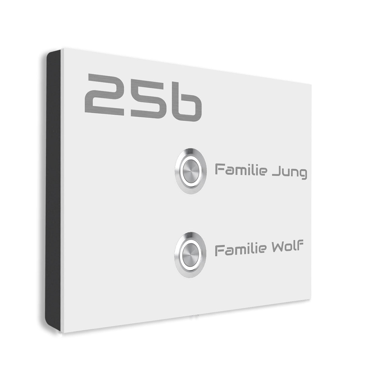 Lübeck 17 x 12 cm Edelstahl (V2A) Türklingel für Zweifamilienhäuser - mit Gravur - Anthrazit / Weiß pulverbeschichtet - LED - Aufputz / Unterputz