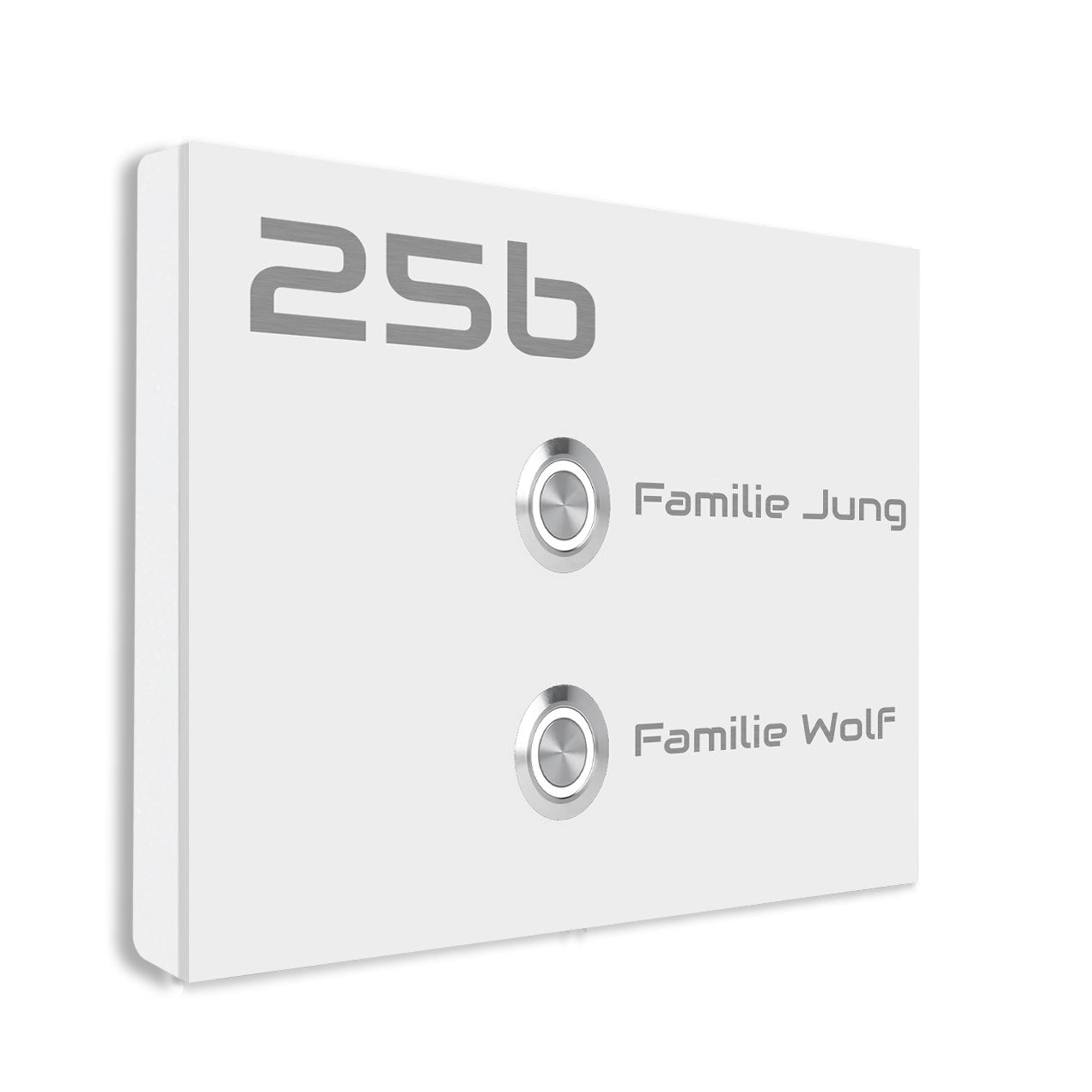 Edelstahl Aufputz Türklingel Lübeck, für Zweifamilienhaus , Weiß pulverbeschichtet, individuell personalisierbar